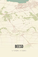 Obraz premium Retro Dutch city map of Beesd located in Gelderland. Vintage street map.