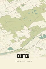 Retro Dutch city map of Echten located in Drenthe. Vintage street map.