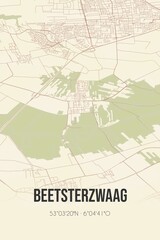 Retro Dutch city map of Beetsterzwaag located in Fryslan. Vintage street map.