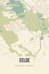 Retro Dutch city map of Eelde located in Drenthe. Vintage street map.
