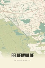 Retro Dutch city map of Eelderwolde located in Drenthe. Vintage street map.