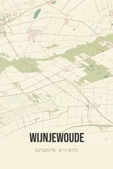 Retro Dutch city map of Wijnjewoude located in Fryslan. Vintage street map.