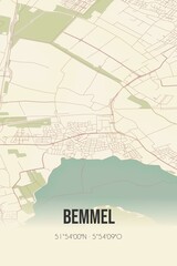 Obraz premium Retro Dutch city map of Bemmel located in Gelderland. Vintage street map.