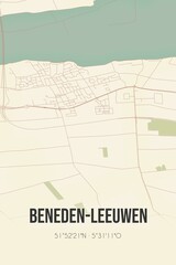Retro Dutch city map of Beneden-Leeuwen located in Gelderland. Vintage street map.