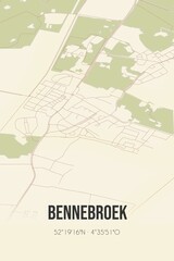 Retro Dutch city map of Bennebroek located in Noord-Holland. Vintage street map.