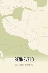 Retro Dutch city map of Benneveld located in Drenthe. Vintage street map.