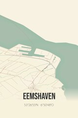Retro Dutch city map of Eemshaven located in Groningen. Vintage street map.