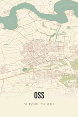 Retro Dutch city map of Oss located in Noord-Brabant. Vintage street map.