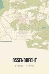 Retro Dutch city map of Ossendrecht located in Noord-Brabant. Vintage street map.
