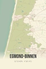 Retro Dutch city map of Egmond-Binnen located in Noord-Holland. Vintage street map.