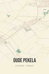 Retro Dutch city map of Oude Pekela located in Groningen. Vintage street map.