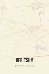 Retro Dutch city map of Berltsum located in Fryslan. Vintage street map.