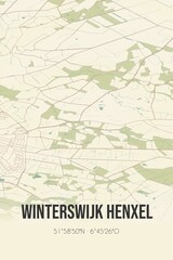 Retro Dutch city map of Winterswijk Henxel located in Gelderland. Vintage street map.