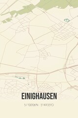 Retro Dutch city map of Einighausen located in Limburg. Vintage street map.