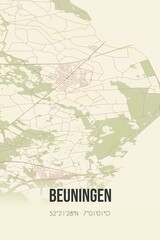 Retro Dutch city map of Beuningen located in Overijssel. Vintage street map.