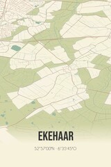 Retro Dutch city map of Ekehaar located in Drenthe. Vintage street map.