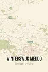 Retro Dutch city map of Winterswijk Meddo located in Gelderland. Vintage street map.