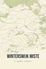 Retro Dutch city map of Winterswijk Miste located in Gelderland. Vintage street map.