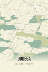 Retro Dutch city map of Oudega located in Fryslan. Vintage street map.