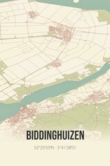 Retro Dutch city map of Biddinghuizen located in Flevoland. Vintage street map.