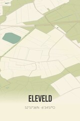 Retro Dutch city map of Eleveld located in Drenthe. Vintage street map.