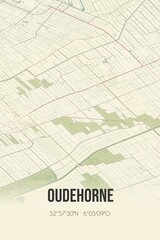 Retro Dutch city map of Oudehorne located in Fryslan. Vintage street map.