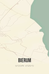 Retro Dutch city map of Bierum located in Groningen. Vintage street map.