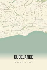 Retro Dutch city map of Oudelande located in Zeeland. Vintage street map.