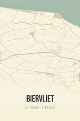 Retro Dutch city map of Biervliet located in Zeeland. Vintage street map.