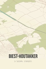 Retro Dutch city map of Biest-Houtakker located in Noord-Brabant. Vintage street map.