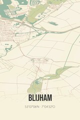 Fototapeta na wymiar Retro Dutch city map of Blijham located in Groningen. Vintage street map.