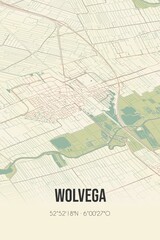 Naklejka premium Retro Dutch city map of Wolvega located in Fryslan. Vintage street map.