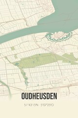 Retro Dutch city map of Oudheusden located in Noord-Brabant. Vintage street map.