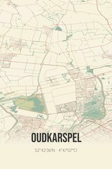 Fototapeta na wymiar Retro Dutch city map of Oudkarspel located in Noord-Holland. Vintage street map.
