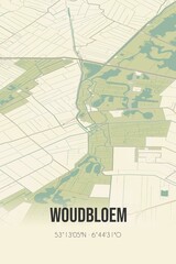 Obraz premium Retro Dutch city map of Woudbloem located in Groningen. Vintage street map.