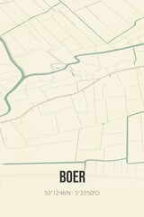 Retro Dutch city map of Boer located in Fryslan. Vintage street map.