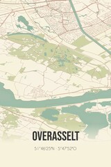 Retro Dutch city map of Overasselt located in Gelderland. Vintage street map.