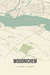Retro Dutch city map of Woudrichem located in Noord-Brabant. Vintage street map.