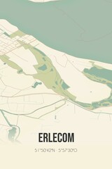 Retro Dutch city map of Erlecom located in Gelderland. Vintage street map.