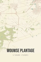 Retro Dutch city map of Wouwse Plantage located in Noord-Brabant. Vintage street map.