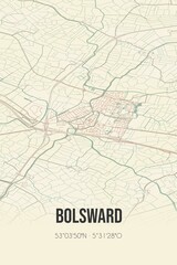 Retro Dutch city map of Bolsward located in Fryslan. Vintage street map.