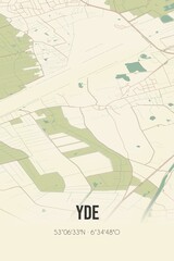 Retro Dutch city map of Yde located in Drenthe. Vintage street map.