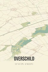 Fototapeta na wymiar Retro Dutch city map of Overschild located in Groningen. Vintage street map.