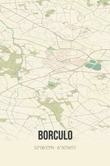 Fototapeta na wymiar Retro Dutch city map of Borculo located in Gelderland. Vintage street map.