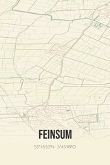 Retro Dutch city map of Feinsum located in Fryslan. Vintage street map.