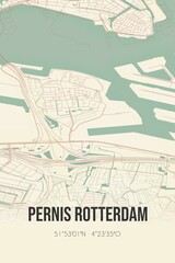 Obraz premium Retro Dutch city map of Pernis Rotterdam located in Zuid-Holland. Vintage street map.