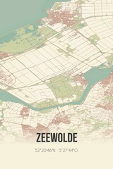 Retro Dutch city map of Zeewolde located in Flevoland. Vintage street map.