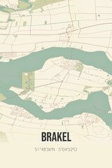Retro Dutch city map of Brakel located in Gelderland. Vintage street map.