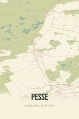 Retro Dutch city map of Pesse located in Drenthe. Vintage street map.
