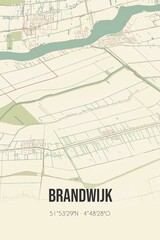 Retro Dutch city map of Brandwijk located in Zuid-Holland. Vintage street map.